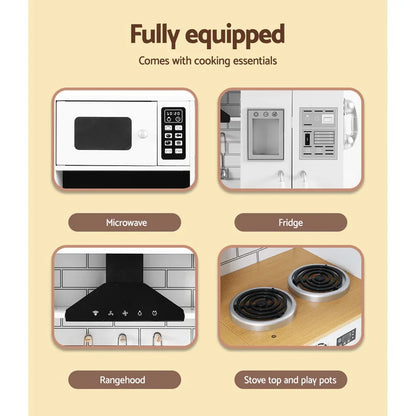 Keezi Kids Kitchen Play Set Wooden Pretend Toys Cooking Children Fridge White - Mekamart Australia