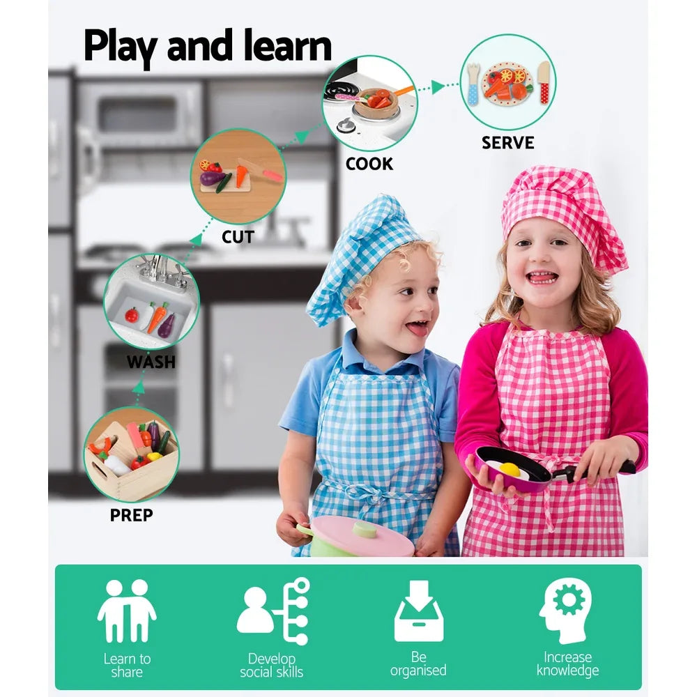 Keezi Kids Kitchen Play Set Wooden Pretend Toys Cooking Children Stove Fridge - Mekamart Australia