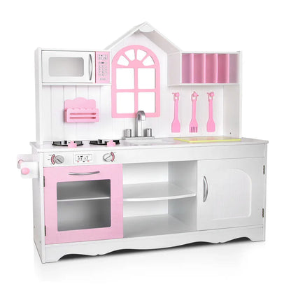 Keezi Kids Kitchen Play Set Wooden Pretend Toys Cooking Children Storage Cabinet - Mekamart Australia