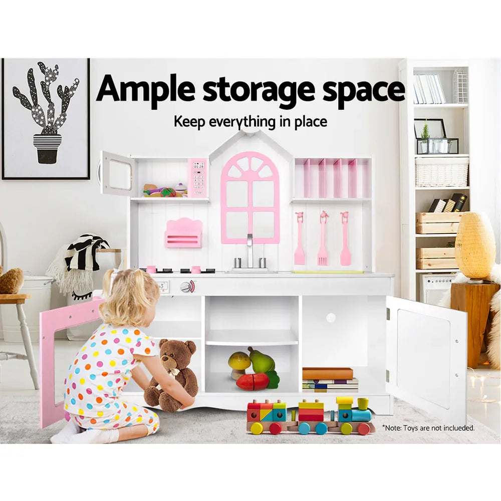 Keezi Kids Kitchen Play Set Wooden Pretend Toys Cooking Children Storage Cabinet - Mekamart Australia