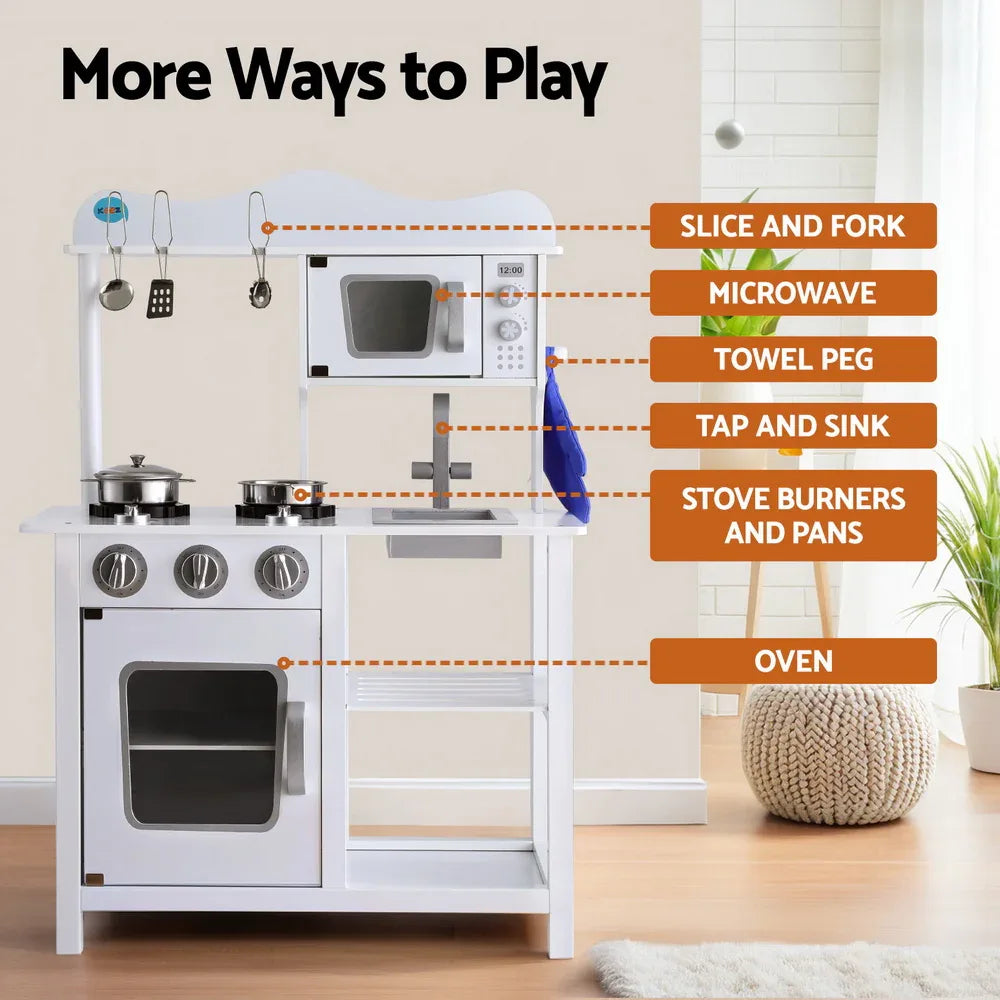 Keezi Kids Kitchen Play Set Wooden Pretend Toys Cooking Children Cookware Food - Mekamart Australia