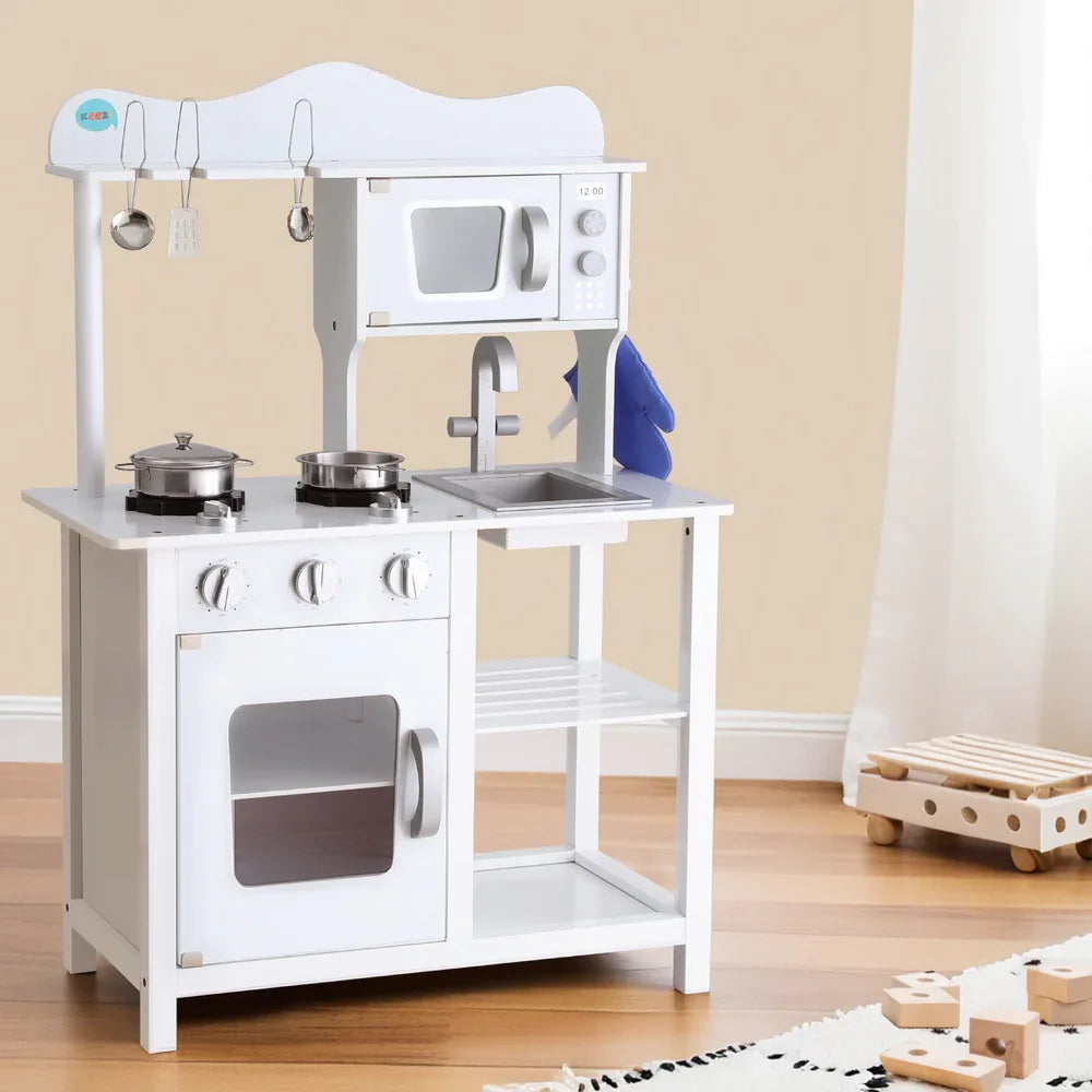 Keezi Kids Kitchen Play Set Wooden Pretend Toys Cooking Children Cookware Food - Mekamart Australia