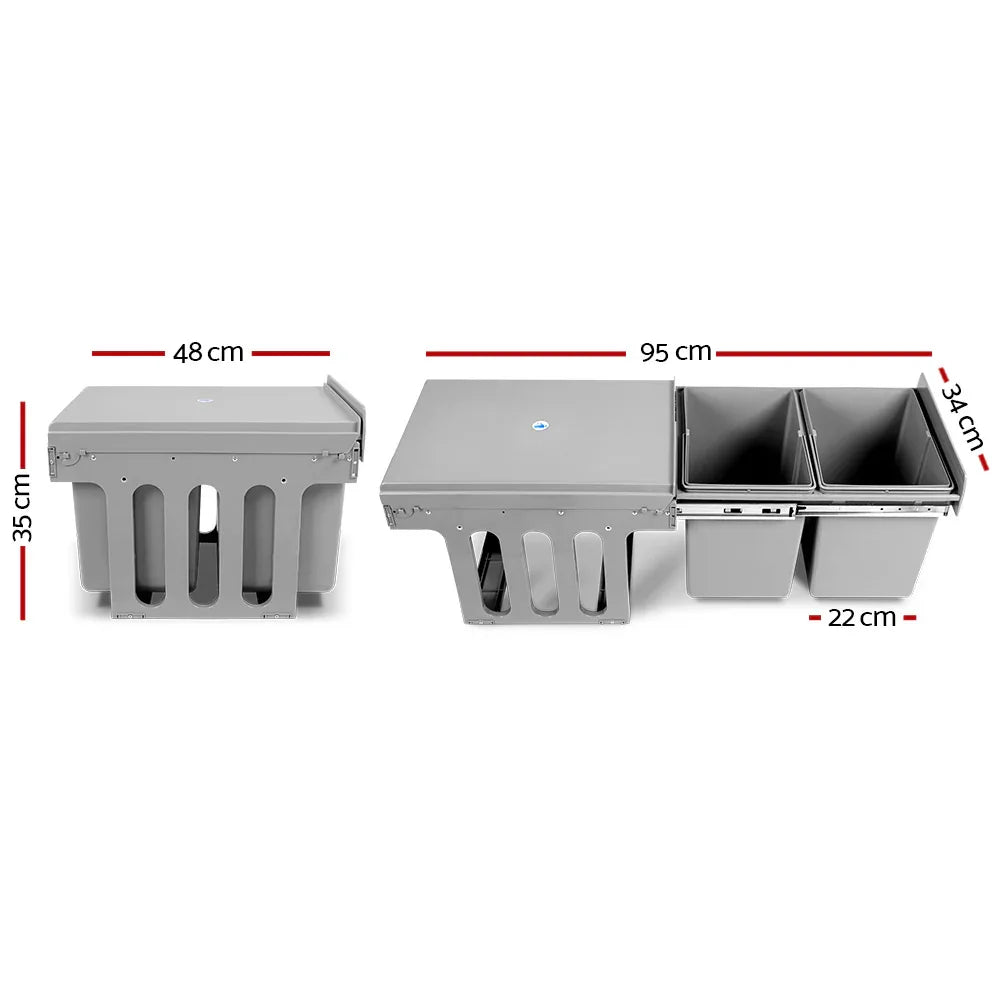 Cefito Pull Out Bin Kitchen Double Basket 2X15L Grey - Mekamart Australia