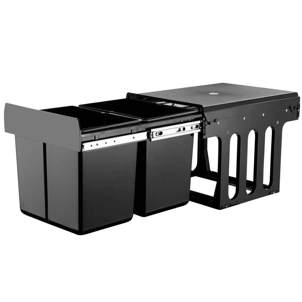 Cefito Pull Out Bin Kitchen Double Basket 2X15L Black - Mekamart Australia