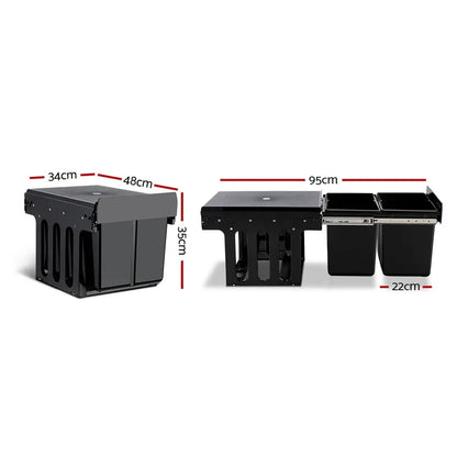Cefito Pull Out Bin Kitchen Double Basket 2X15L Black - Mekamart Australia