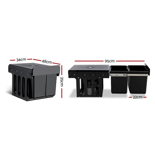 Cefito Pull Out Bin Kitchen Double Basket 2X15L Black - Mekamart Australia