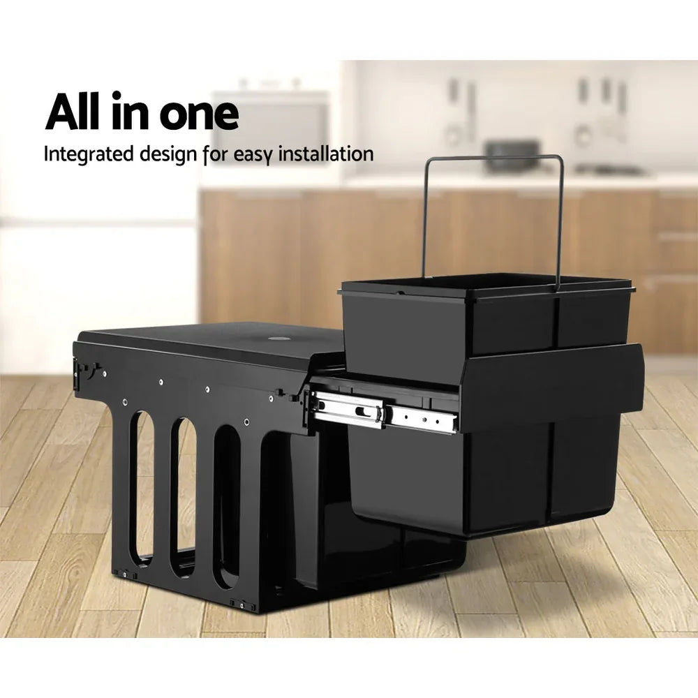 Cefito Pull Out Bin Kitchen Double Basket 2X15L Black - Mekamart Australia