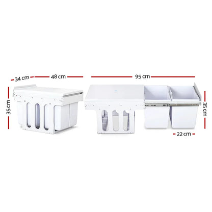 Cefito Pull Out Bin Kitchen Double Basket 2X15L White - Mekamart Australia