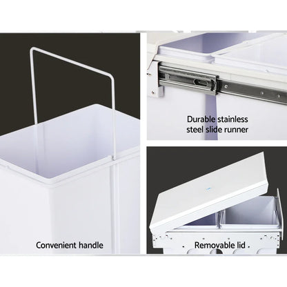 Cefito Pull Out Bin Kitchen Double Basket 2X15L White - Mekamart Australia