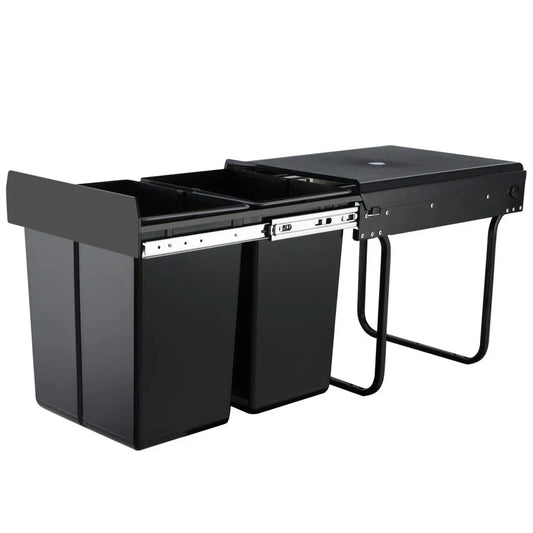 Cefito Pull Out Bin Kitchen Double Basket 2X20L Black - Mekamart Australia