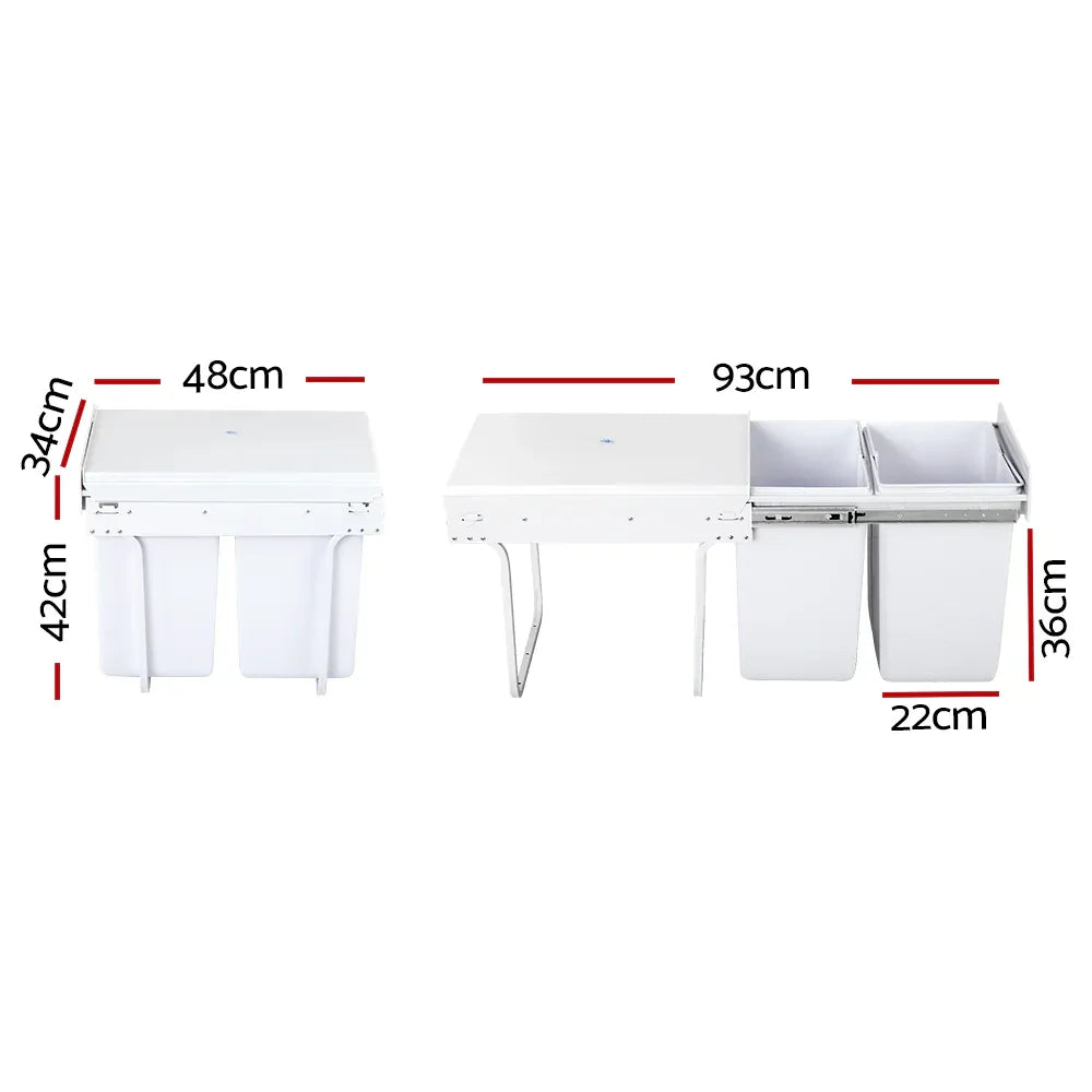 Cefito Pull Out Bin Kitchen Double Basket 2X20L White - Mekamart Australia