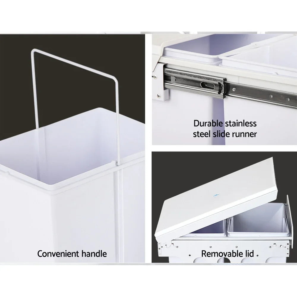 Cefito Pull Out Bin Kitchen Double Basket 2X20L White - Mekamart Australia