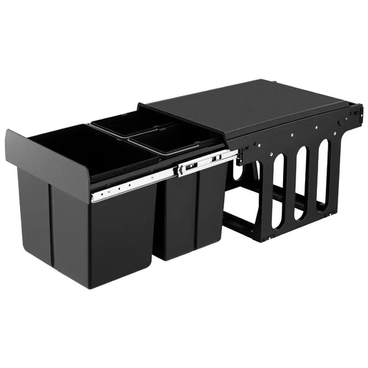 Cefito Pull Out Bin Kitchen Triple Slide Garbage Rubbish Bins Basket Blcak 31L - Mekamart Australia