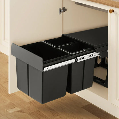 Cefito Pull Out Bin Kitchen Triple Slide Garbage Rubbish Bins Basket Blcak 31L - Mekamart Australia