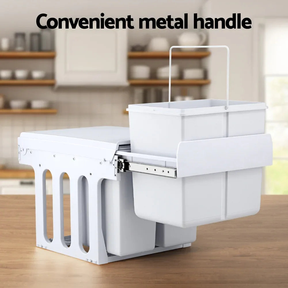 Cefito Pull Out Bin Kitchen Triple Slide Garbage Rubbish Bins Basket White 31L - Mekamart Australia