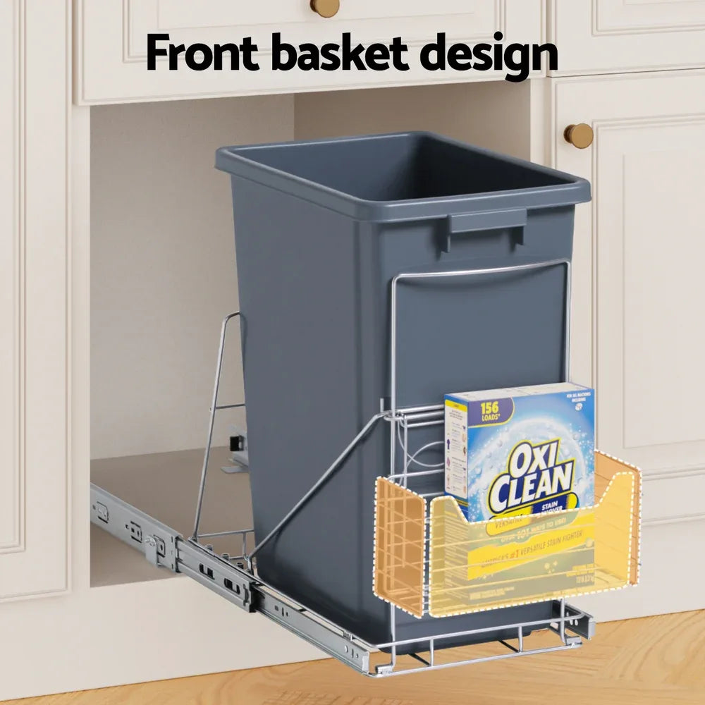 Cefito Pull Out Bin Kitchen Cabinet Slide Garbage Rubbish Bins Basket 40L Grey - Mekamart Australia