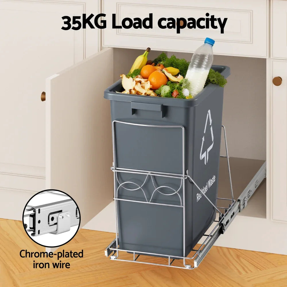 Cefito Pull Out Bin Kitchen Cabinet Slide Garbage Rubbish Bins Basket 40L Grey - Mekamart Australia