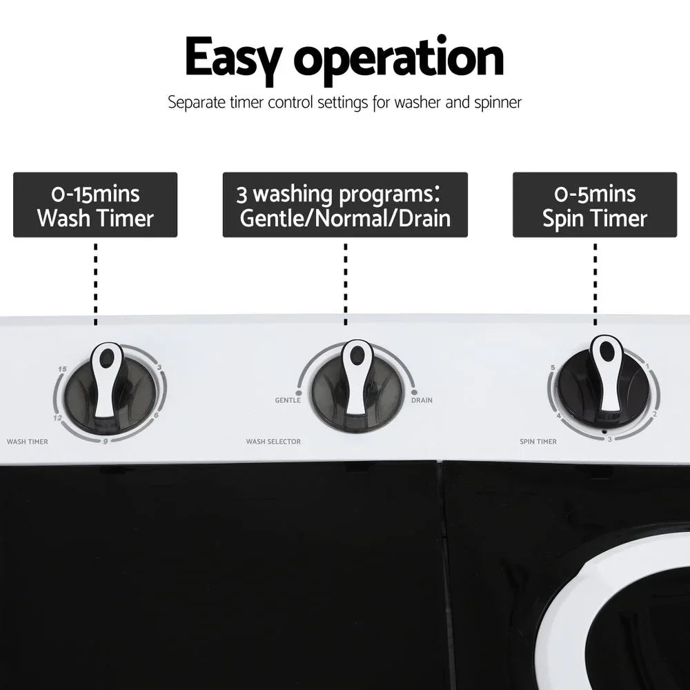 Devanti Portable Washing Machine Twin Tub 7KG White - Mekamart Australia