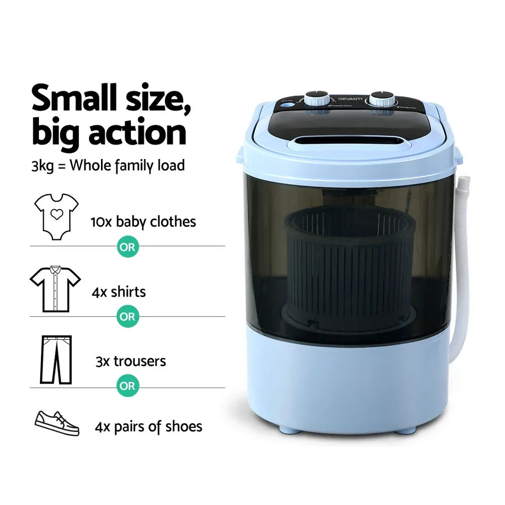 Devanti Portable Washing Machine 3KG Black - Mekamart Australia