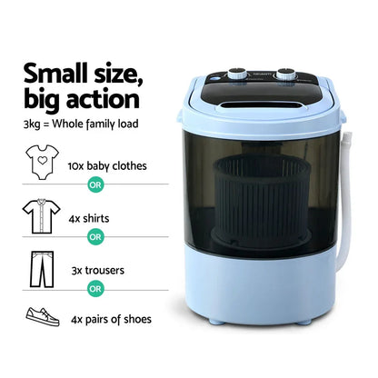 Devanti Portable Washing Machine 3KG Black - Mekamart Australia