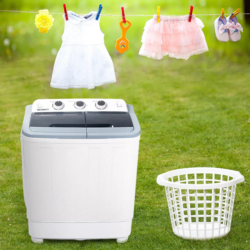 Devanti Portable Washing Machine Twin Tub 4.6KG White - Mekamart Australia
