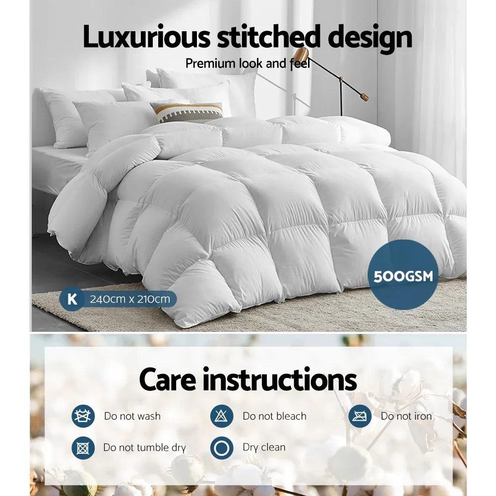 Giselle Bedding 500GSM Duck Down Feather Quilt King - Mekamart Australia