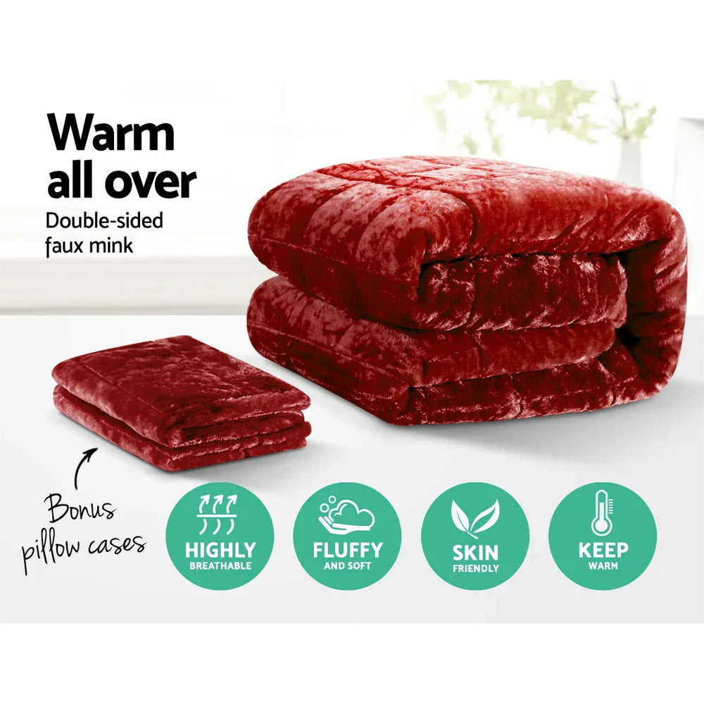Giselle Bedding Faux Mink Quilt Burgundy Queen - Mekamart Australia