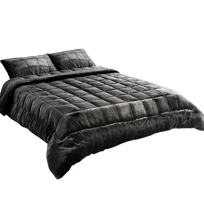 Giselle Bedding Faux Mink Quilt Charcoal Double - Mekamart Australia