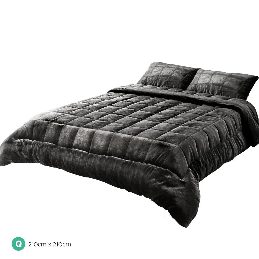Giselle Bedding Faux Mink Quilt Charcoal Queen - Mekamart Australia