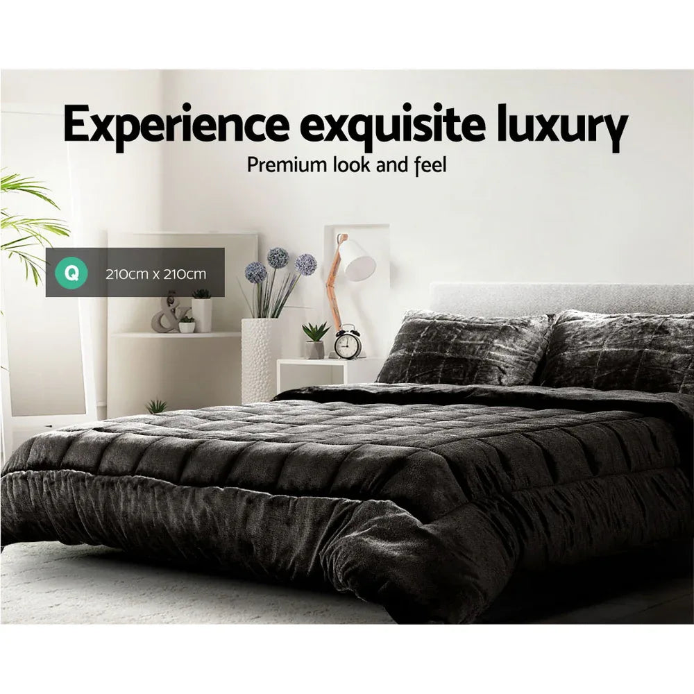 Giselle Bedding Faux Mink Quilt Charcoal Queen - Mekamart Australia