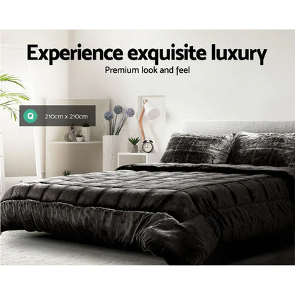 Giselle Bedding Faux Mink Quilt Charcoal Queen - Mekamart Australia