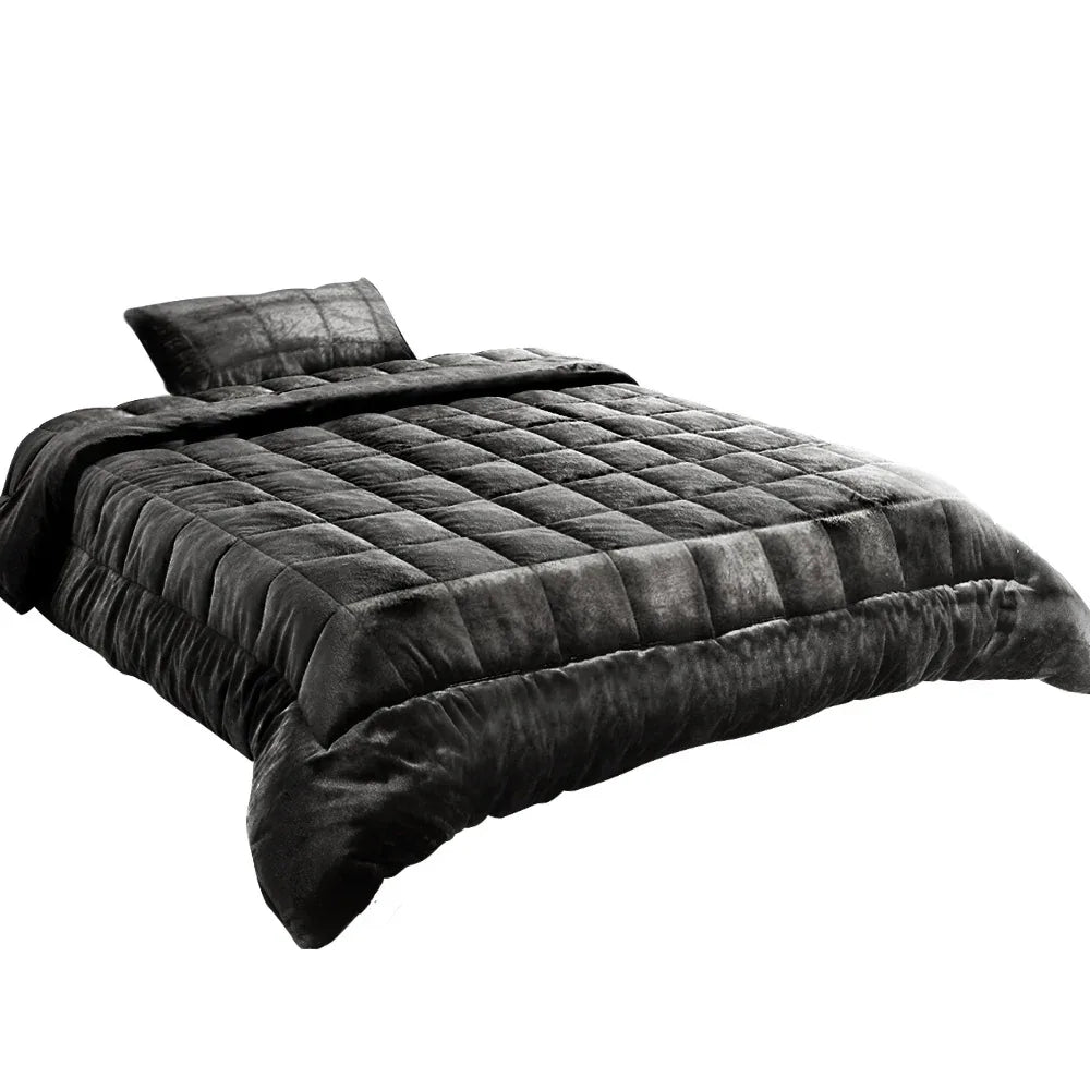 Giselle Bedding Faux Mink Quilt Charcoal Single - Mekamart Australia