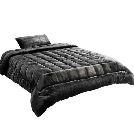 Giselle Bedding Faux Mink Quilt Charcoal Single - Mekamart Australia