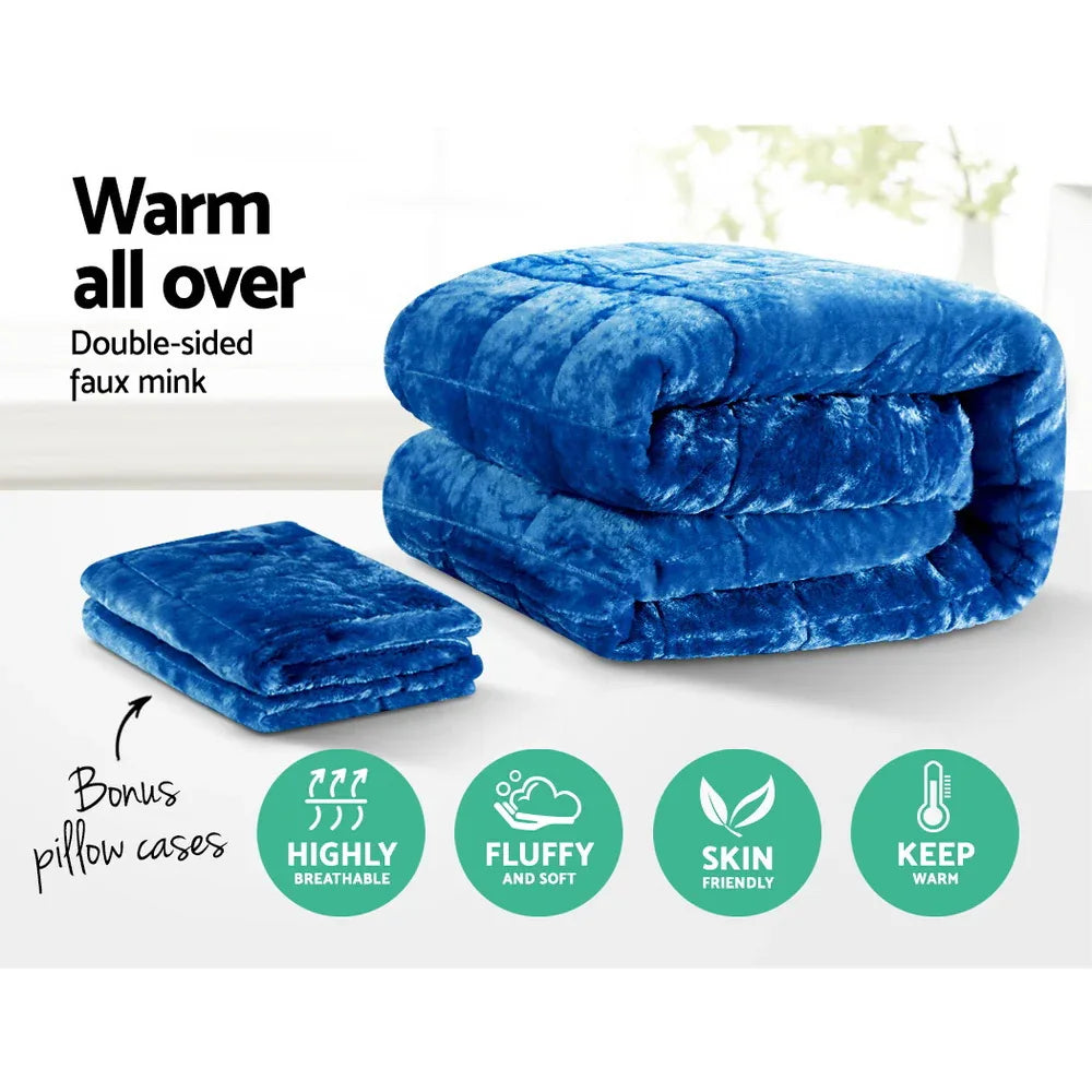 Giselle Bedding Faux Mink Quilt Blue King - Mekamart Australia