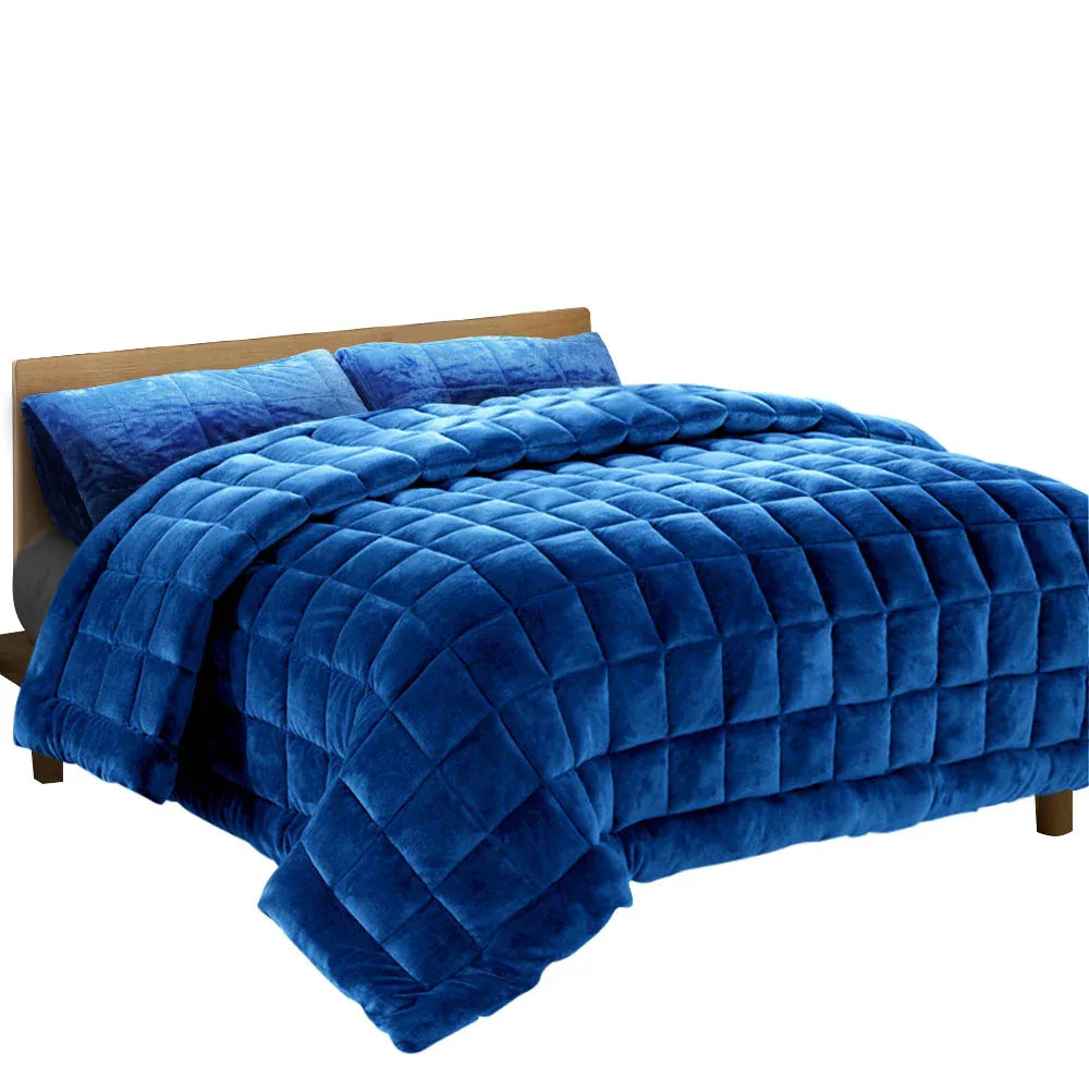 Giselle Bedding Faux Mink Quilt Blue Queen - Mekamart Australia