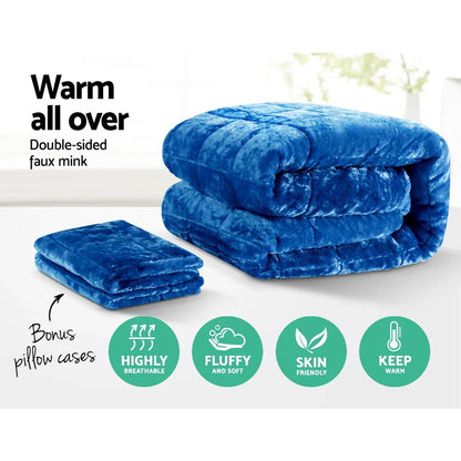 Giselle Bedding Faux Mink Quilt Blue Queen - Mekamart Australia