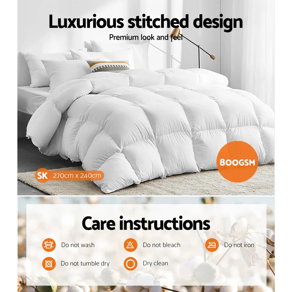Giselle Bedding 800GSM Goose Down Feather Quilt Super King - Mekamart Australia