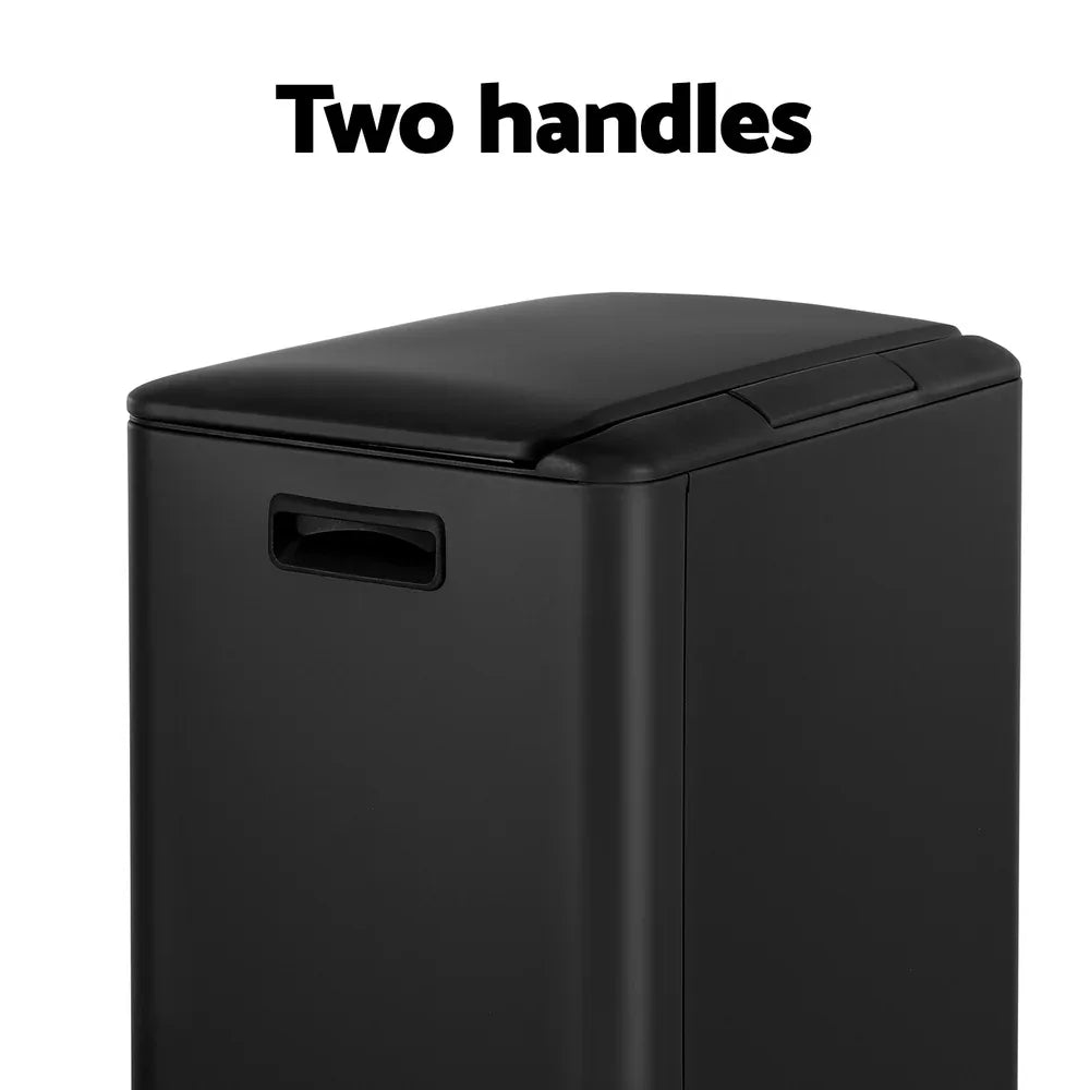 Cefito Pedal Bins Rubbish Bin Dual Compartment Waste Recycle Dustbins 40L Black - Mekamart Australia