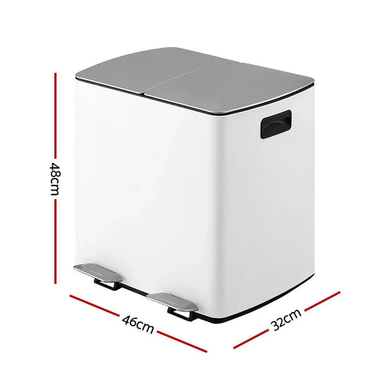 Cefito Pedal Bins Rubbish Bin Dual Compartment Waste Recycle Dustbins 40L White - Mekamart Australia