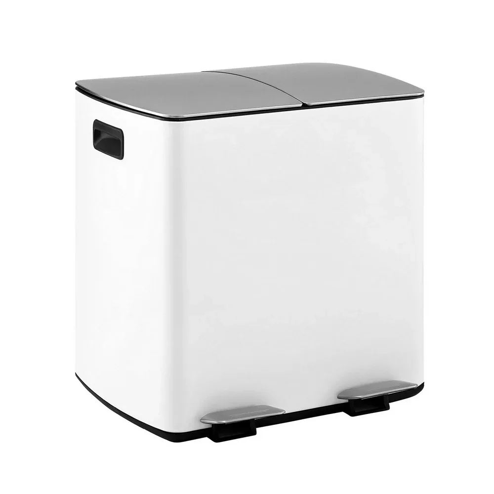 Cefito Pedal Bins Rubbish Bin Dual Compartment Waste Recycle Dustbins 40L White - Mekamart Australia