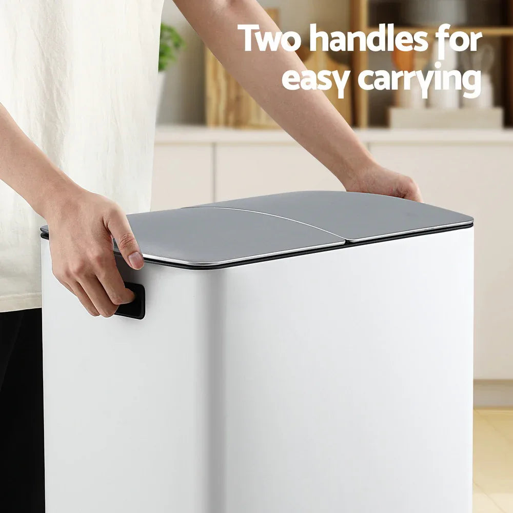 Cefito Pedal Bins Rubbish Bin Dual Compartment Waste Recycle Dustbins 40L White - Mekamart Australia