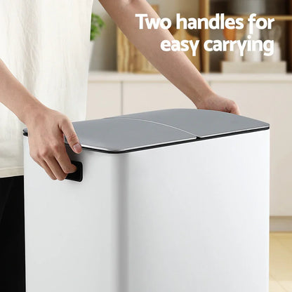 Cefito Pedal Bins Rubbish Bin Dual Compartment Waste Recycle Dustbins 40L White - Mekamart Australia