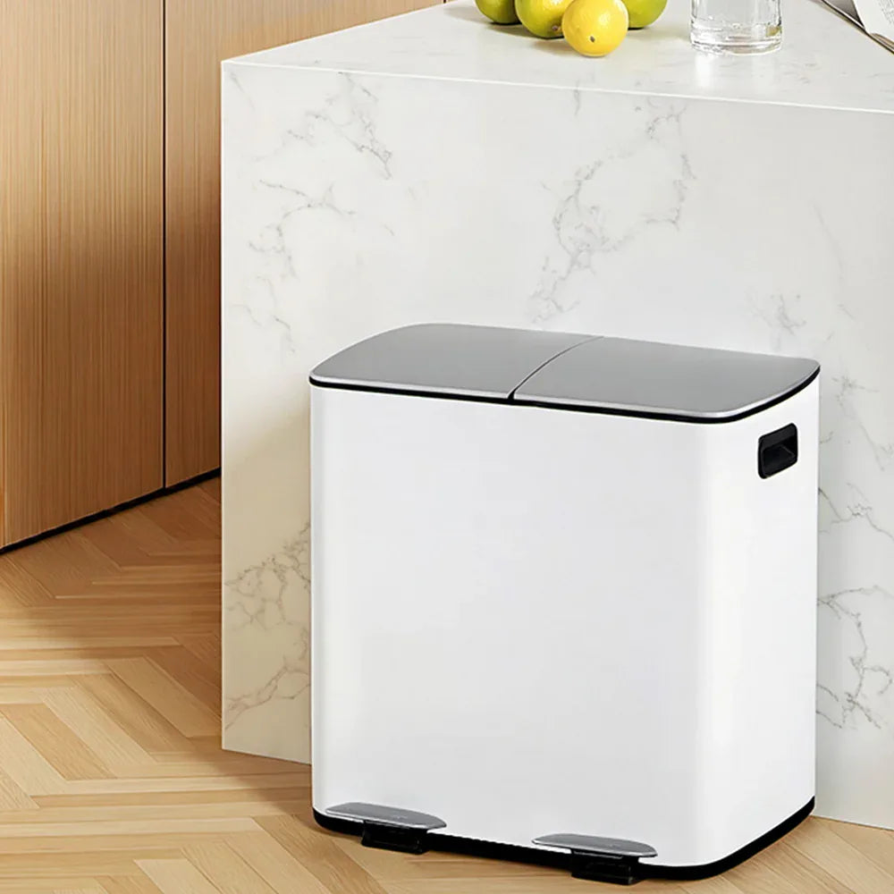Cefito Pedal Bins Rubbish Bin Dual Compartment Waste Recycle Dustbins 40L White - Mekamart Australia