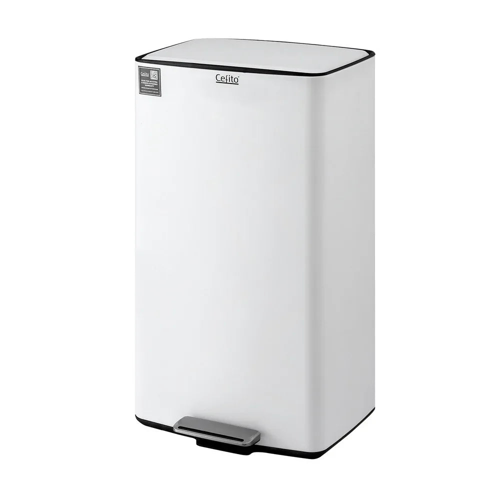 Cefito Pedal Bins Rubbish Bin Waste Recycle Dustbins Kitchen Trash Can 40L White - Mekamart Australia