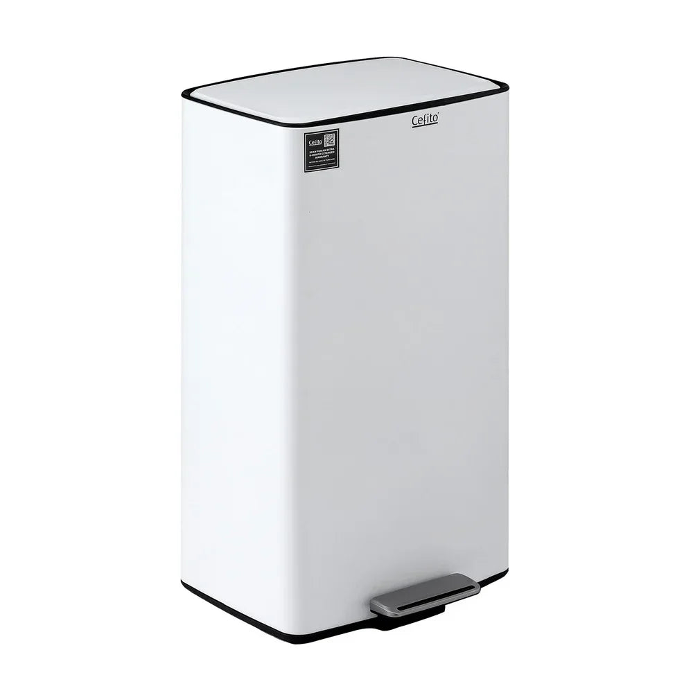 Cefito Pedal Bins Rubbish Bin Waste Recycle Dustbins Kitchen Trash Can 40L White - Mekamart Australia