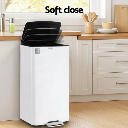 Cefito Pedal Bins Rubbish Bin Waste Recycle Dustbins Kitchen Trash Can 40L White - Mekamart Australia