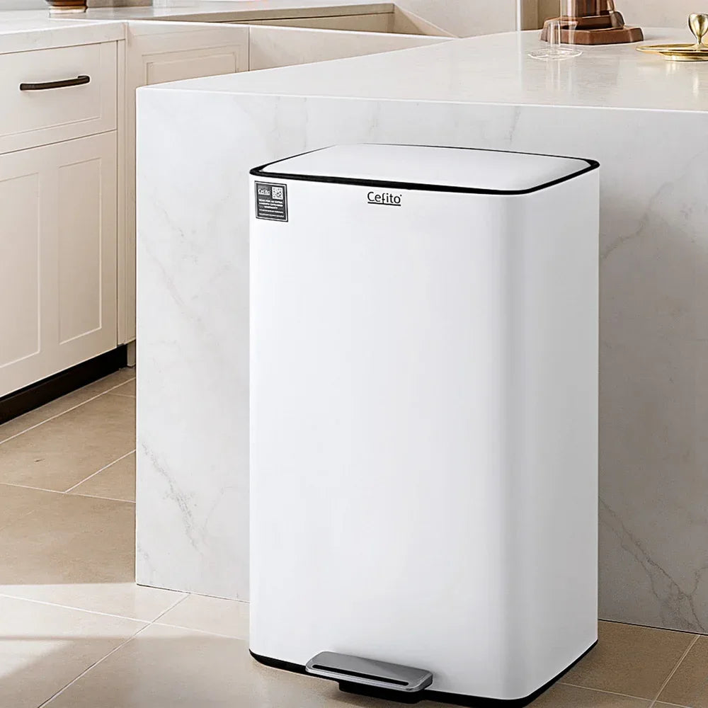 Cefito Pedal Bins Rubbish Bin Waste Recycle Dustbins Kitchen Trash Can 40L White - Mekamart Australia