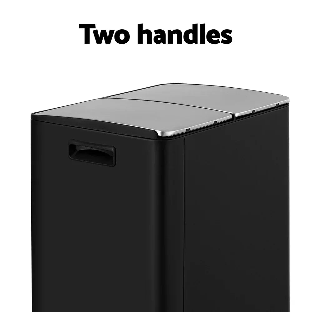 Cefito Pedal Bins Rubbish Bin Dual Compartment Waste Recycle Dustbins 60L Black - Mekamart Australia