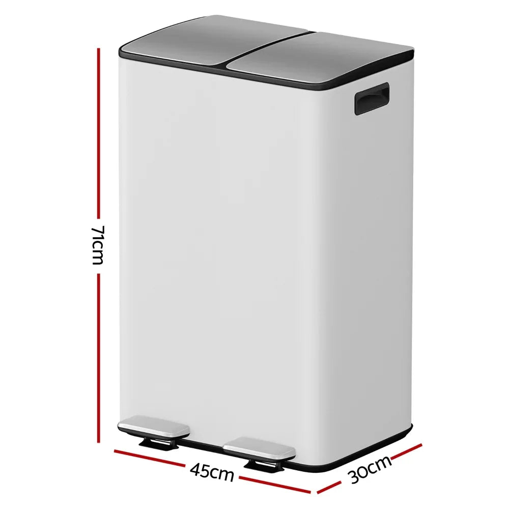 Cefito Pedal Bins Rubbish Bin Dual Compartment Waste Recycle Dustbins 60L White - Mekamart Australia