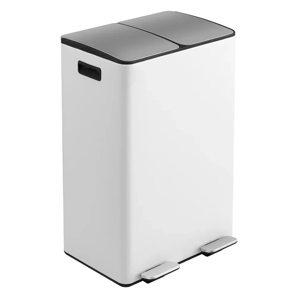 Cefito Pedal Bins Rubbish Bin Dual Compartment Waste Recycle Dustbins 60L White - Mekamart Australia